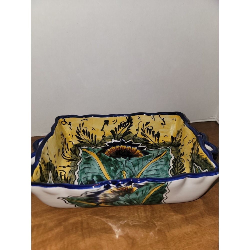 Vintage Castillo Baking Dish Casserole Talavera Mexican Pottery Floral Folk Art